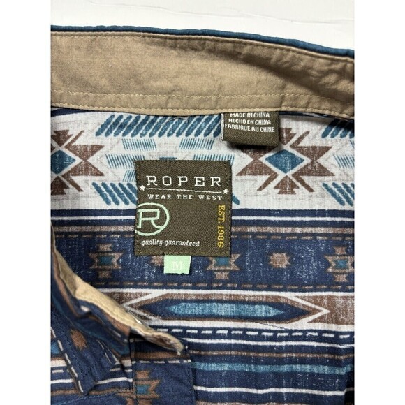 Roper Wear the West Button Down Shirt Navy Brown Medium Southwest Aztec Print - Picture 3 of 11